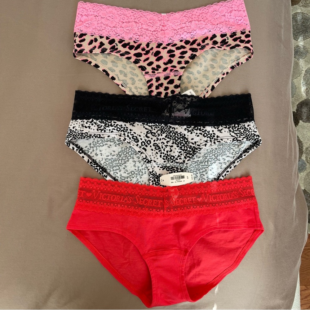 Victoria's Secret Red Lace Trim Panties. Three pairs size small.